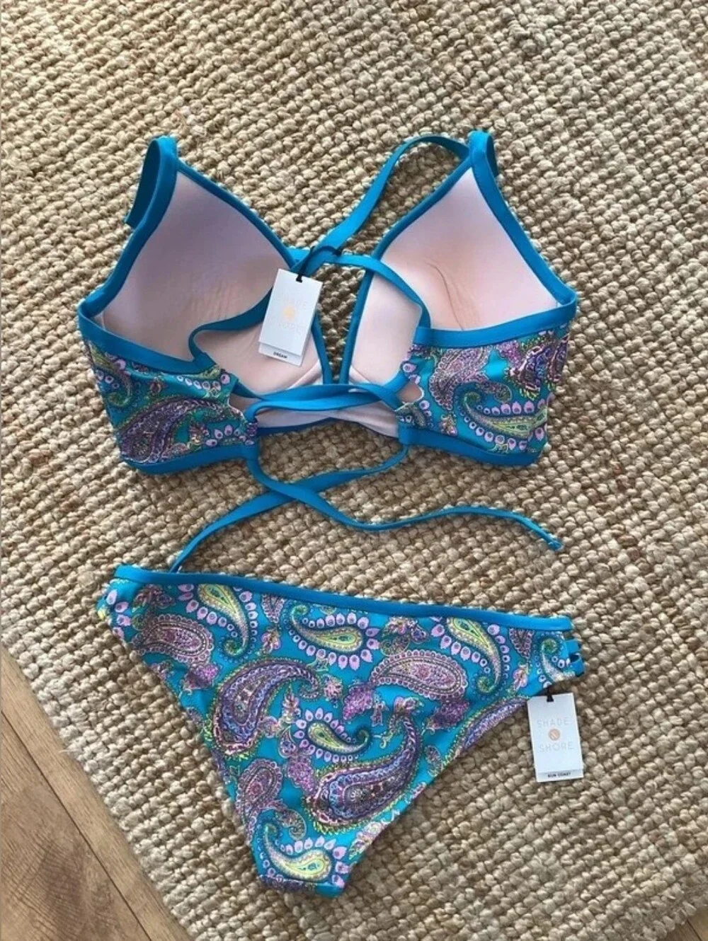 Shade & Shore Turquoise Paisley Strappy Bikini Set